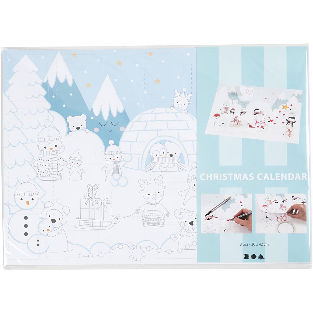 Calendrier de Noël Creativ company, format 30x42 cm, 30 pièces 1 boîte