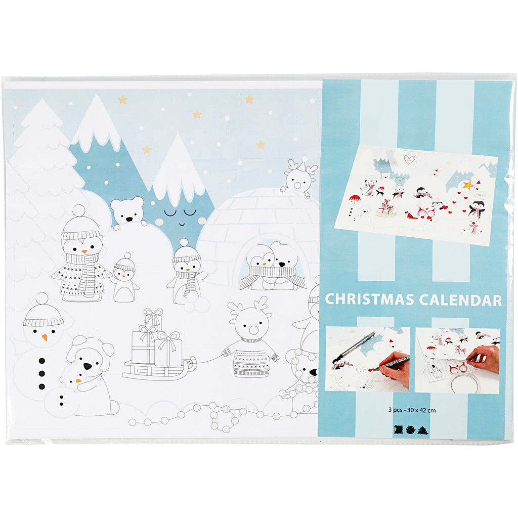 Calendrier de Noël Creativ company, taille 30x42 cm, blanc, 3 pièces 1 boîte
