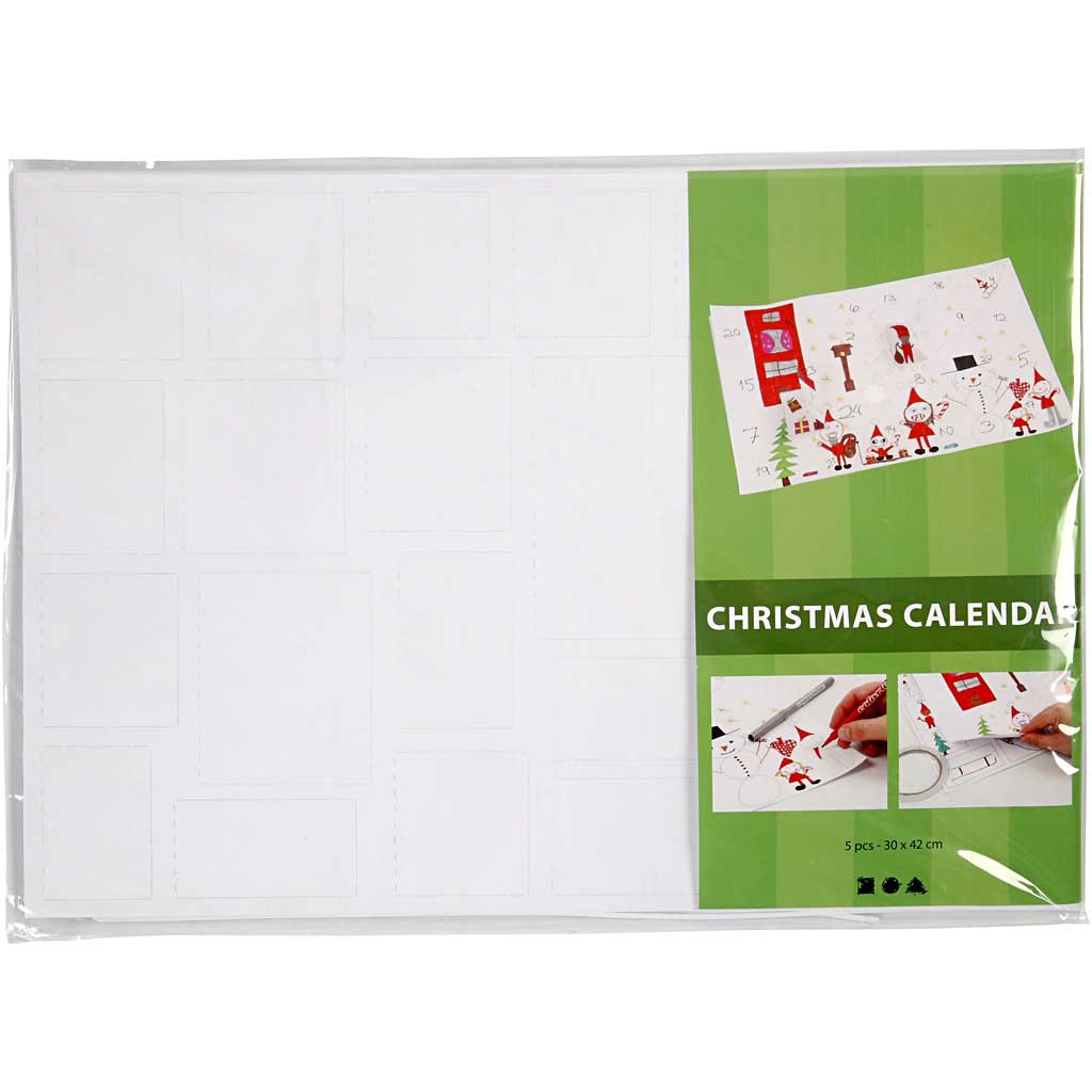 Calendrier de Noël Creativ company, taille 30x42 cm, blanc, 5 pièces 1 boîte