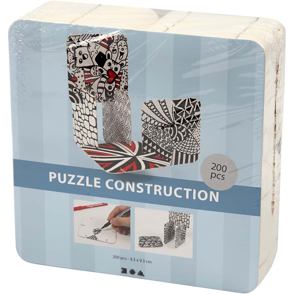 Creativ company puzzle en carton de construction, taille 9,3x9,3 cm, épaisseur 1,2 mm, blanc, 200 pièces 1 boîte