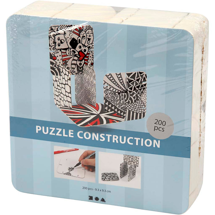 Creativ company puzzle en carton de construction, taille 9,3x9,3 cm, épaisseur 1,2 mm, blanc, 200 pièces 1 boîte