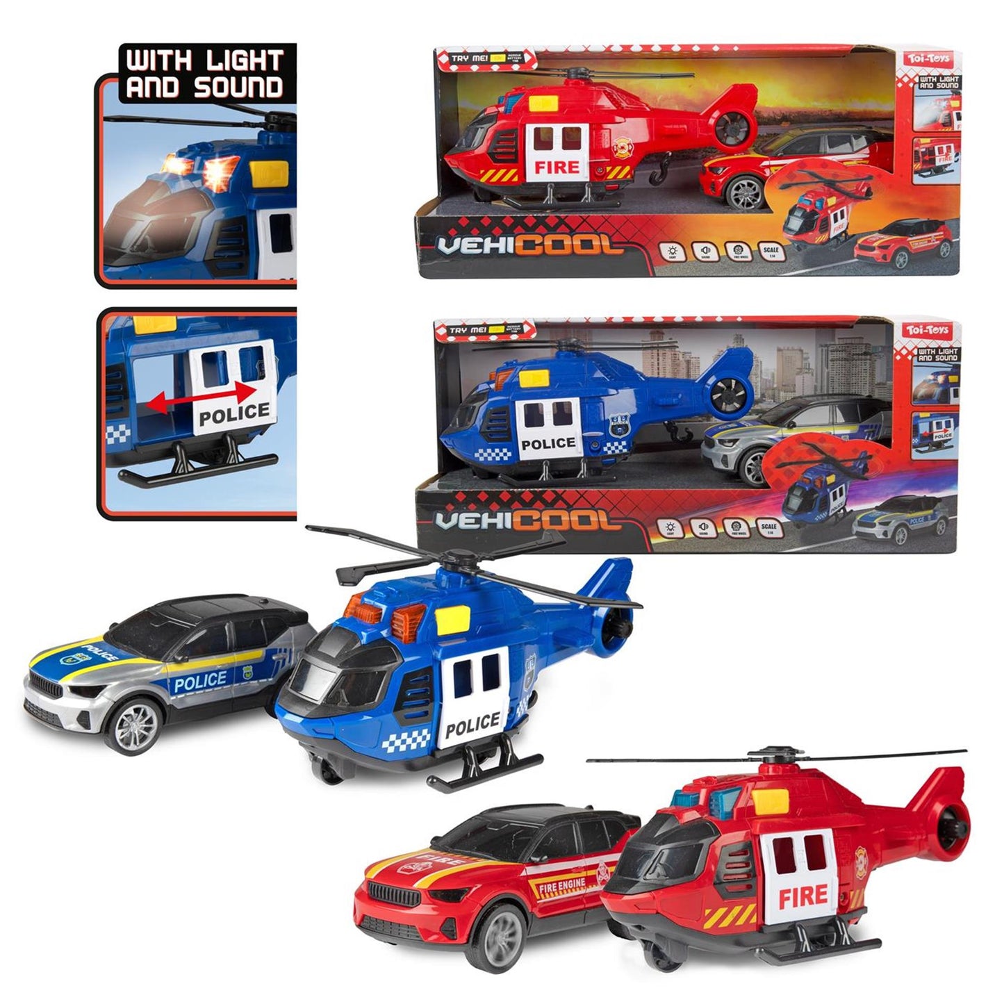 Toi-toys hélicoptère 20cm +l-g avec voiture 12cm 2ass
