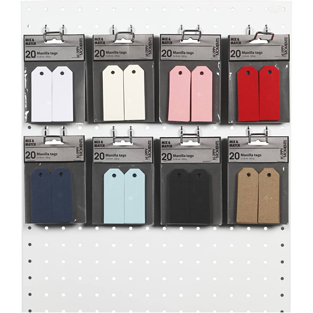 Étiquettes manille Creativ company, format 3x8 cm, 220 g, différentes couleurs, boîte 8x10 1 boîte