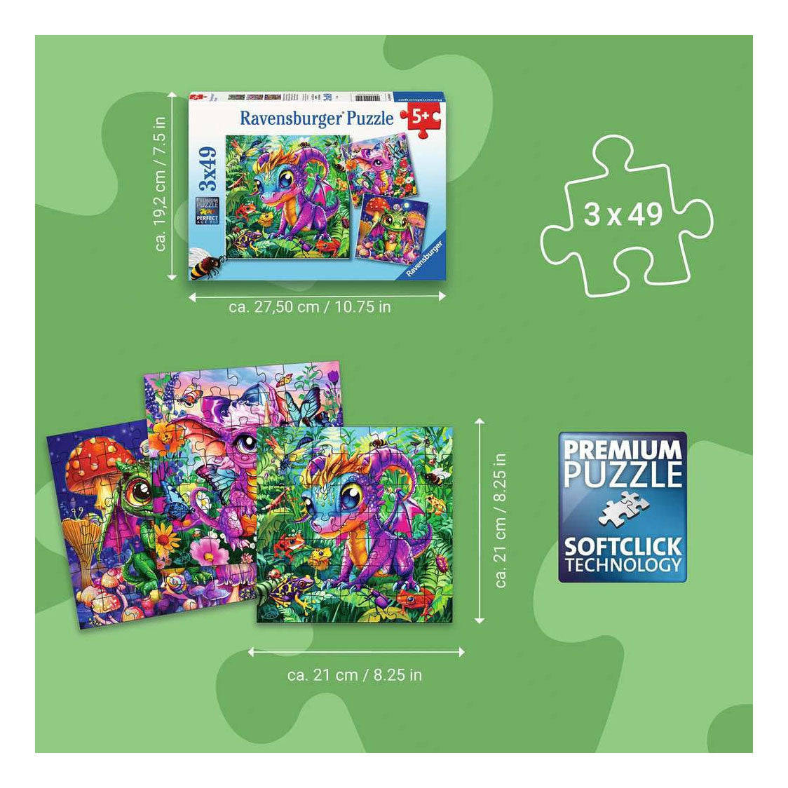 Ravensburger puzzle bébé dragons de jardin - 3x49pcs.