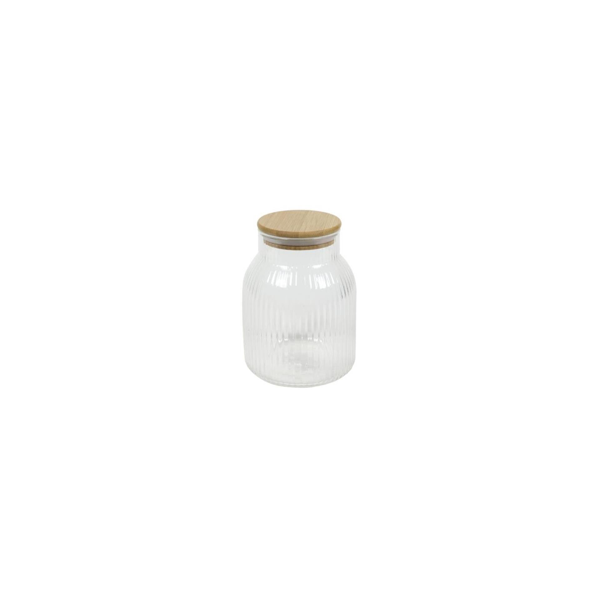 Pot de rangement lignes verre bambou h16cm