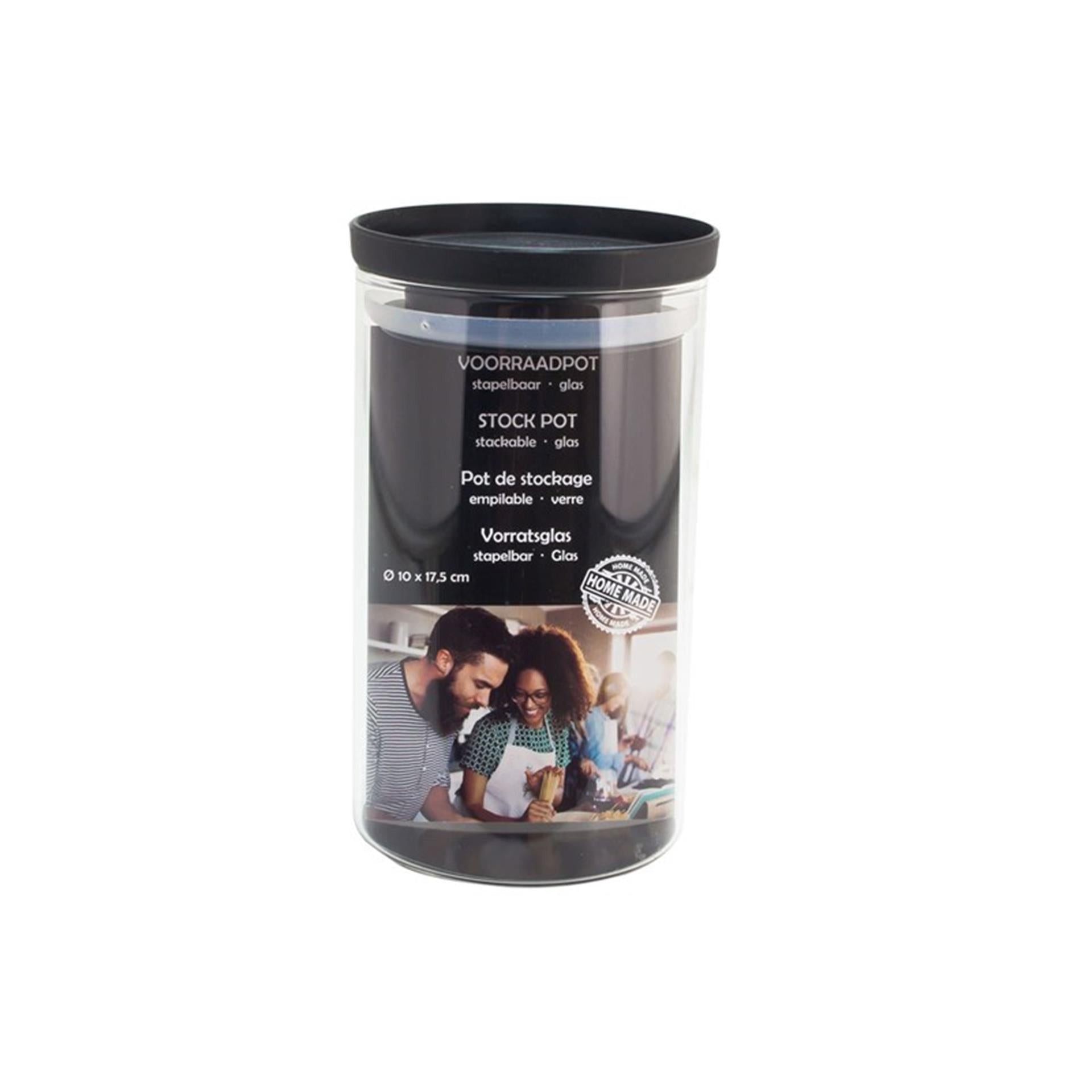 Pot en stock avec couvercle noir empilable Ø10x17,5 cm