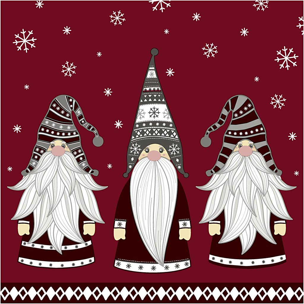 Serviettes Creativ company, nains, dim. 33x33 cm, 20 pièces, 1 boîte