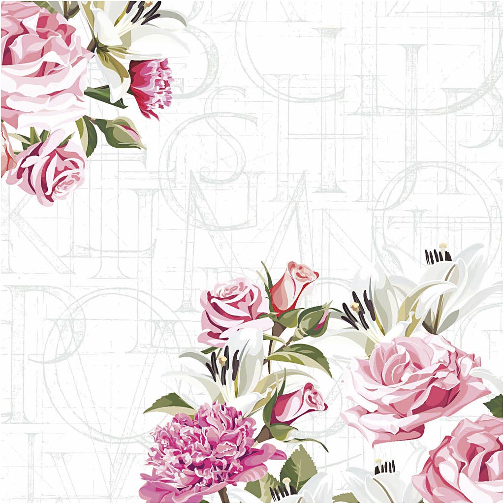 Serviettes Creativ company, roses, dim. 33x33 cm, 20 pièces, 1 boîte
