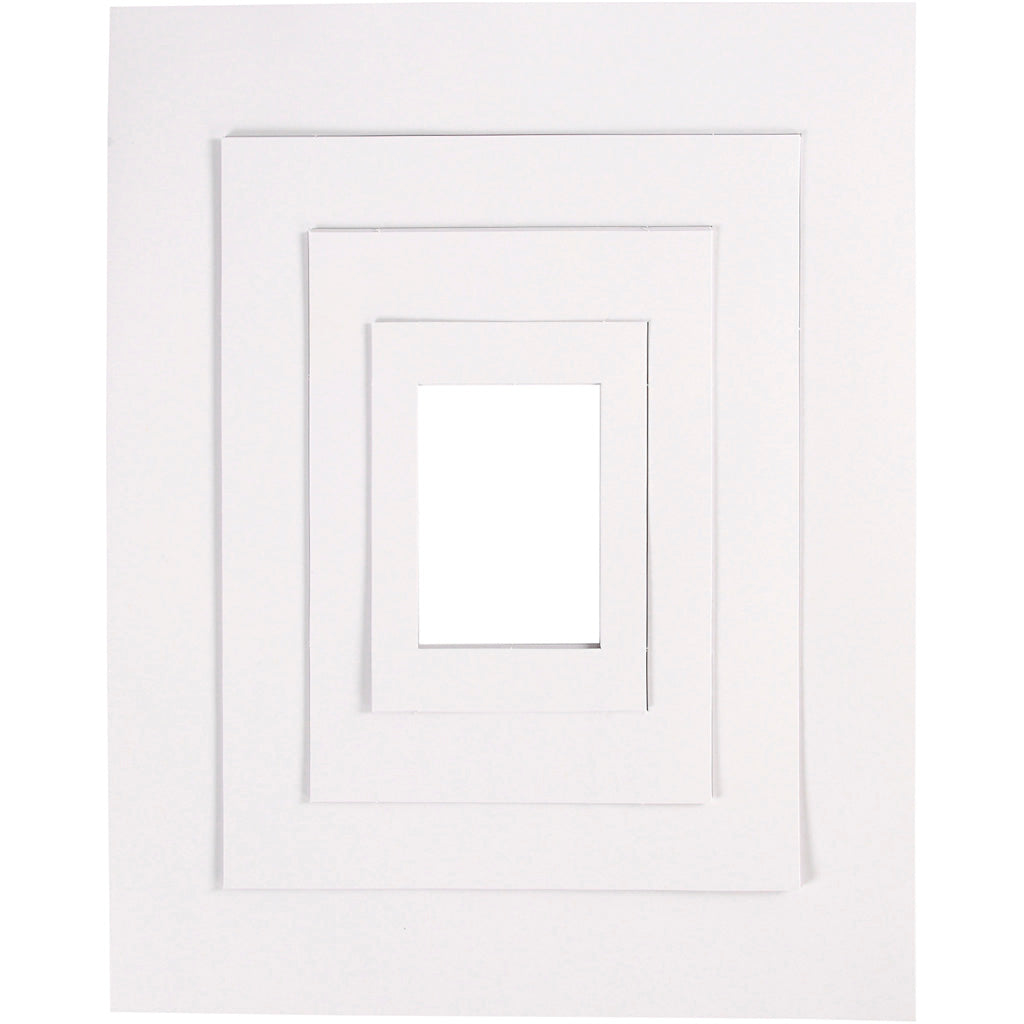 Cadres passe-partout Creativ company, a3, a4, a5, a6, taille 13,4x18,9+19,7x27,9+28,3x36,6+39,5x49,6 cm, 500 g, blanc, 4x100 pièces 1 boîte