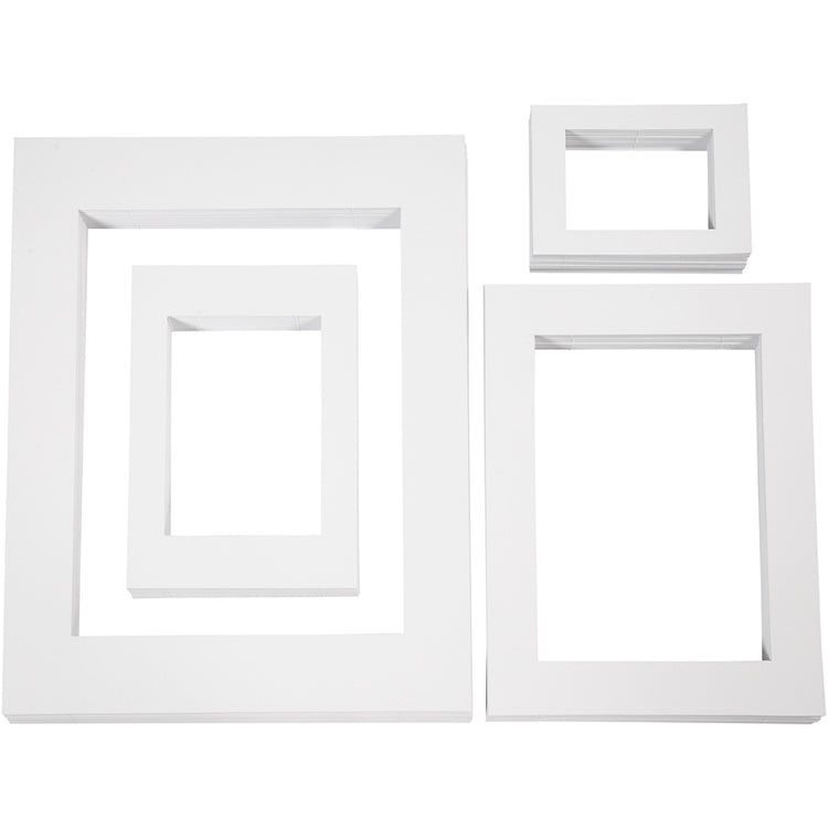 Cadres passe-partout Creativ company, a3, a4, a5, a6, taille 13,4x18,9+19,7x27,9+28,3x36,6+39,5x49,6 cm, 500 g, blanc, 4x100 pièces 1 boîte