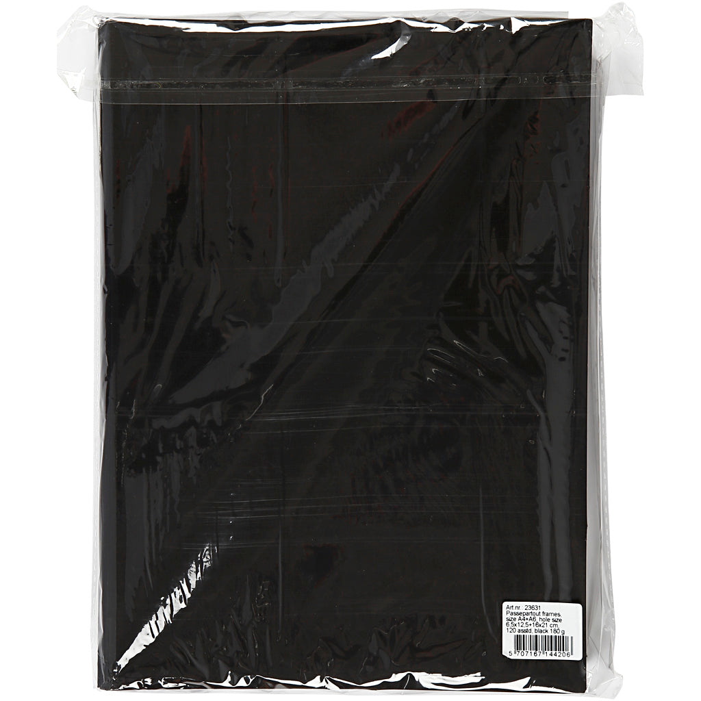 Cadres passe-partout Creativ company, format A4+A6, 180 gr, noir, 2x60 pièces 1 boîte