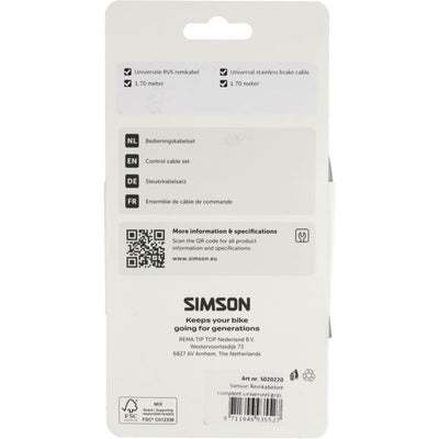 Jeu de câbles de frein Simson complet universel gris inox