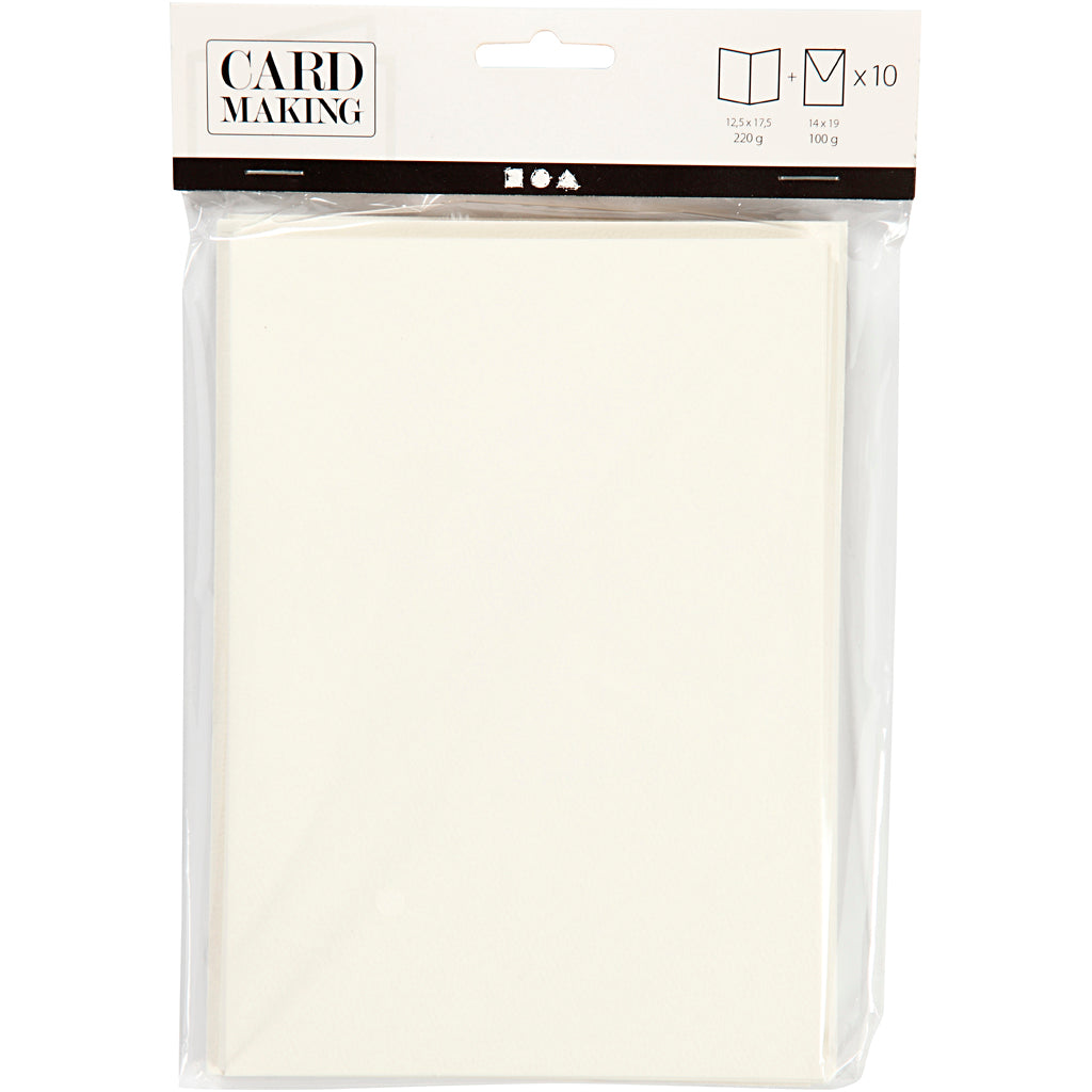 Cartes et enveloppes d'entreprise Creativ, format carte 12,5x17,5 cm, format enveloppe 14x19 cm, blanc cassé, 10 jeux 1 boîte