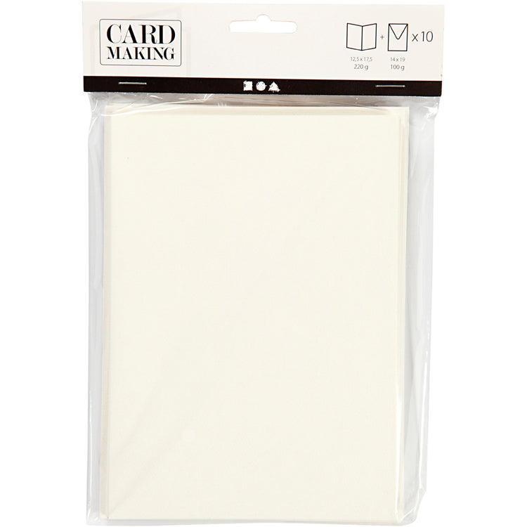Cartes et enveloppes d'entreprise Creativ, format carte 12,5x17,5 cm, format enveloppe 14x19 cm, blanc cassé, 10 jeux 1 boîte