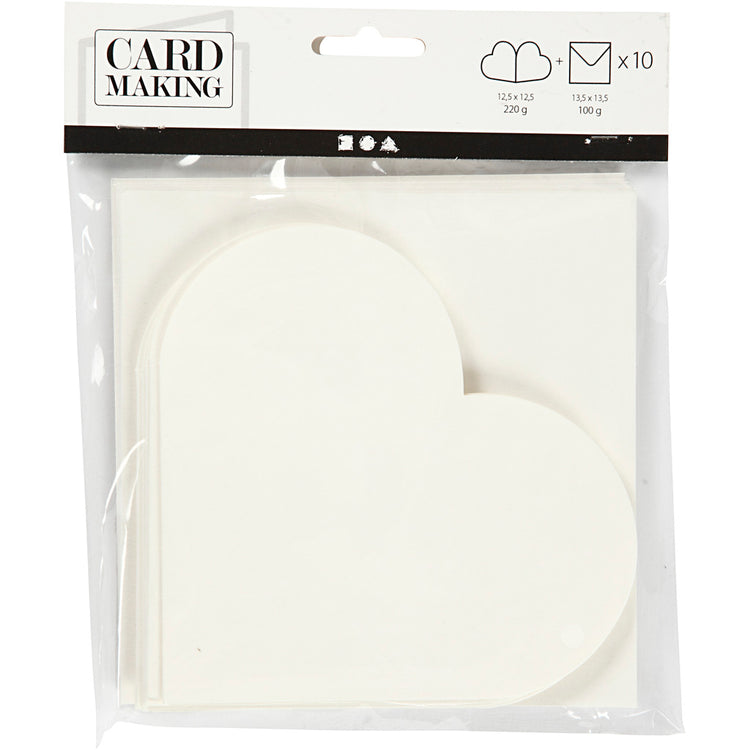 Cartes en forme de coeur Creativ company, format carte 12,5x12,5 cm, format enveloppe 13,5x13,5 cm, blanc cassé, 10 jeux 1 boîte