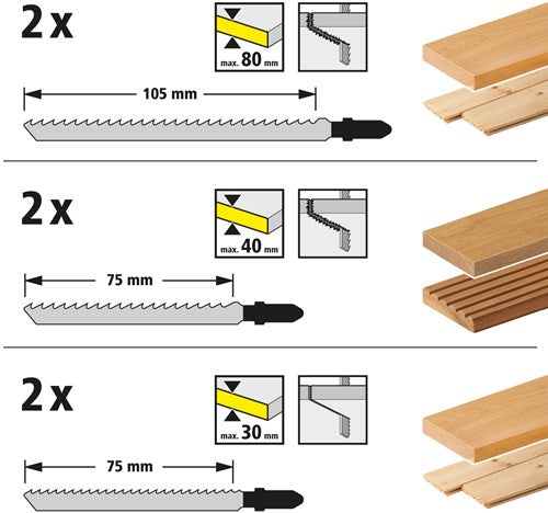 Jeu de lames de scie sauteuse Wolfcraft | 12 pièces | t-schaft | 1 jeu - 2377000