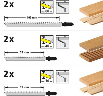 Jeu de lames de scie sauteuse Wolfcraft | 12 pièces | t-schaft | 1 jeu - 2377000