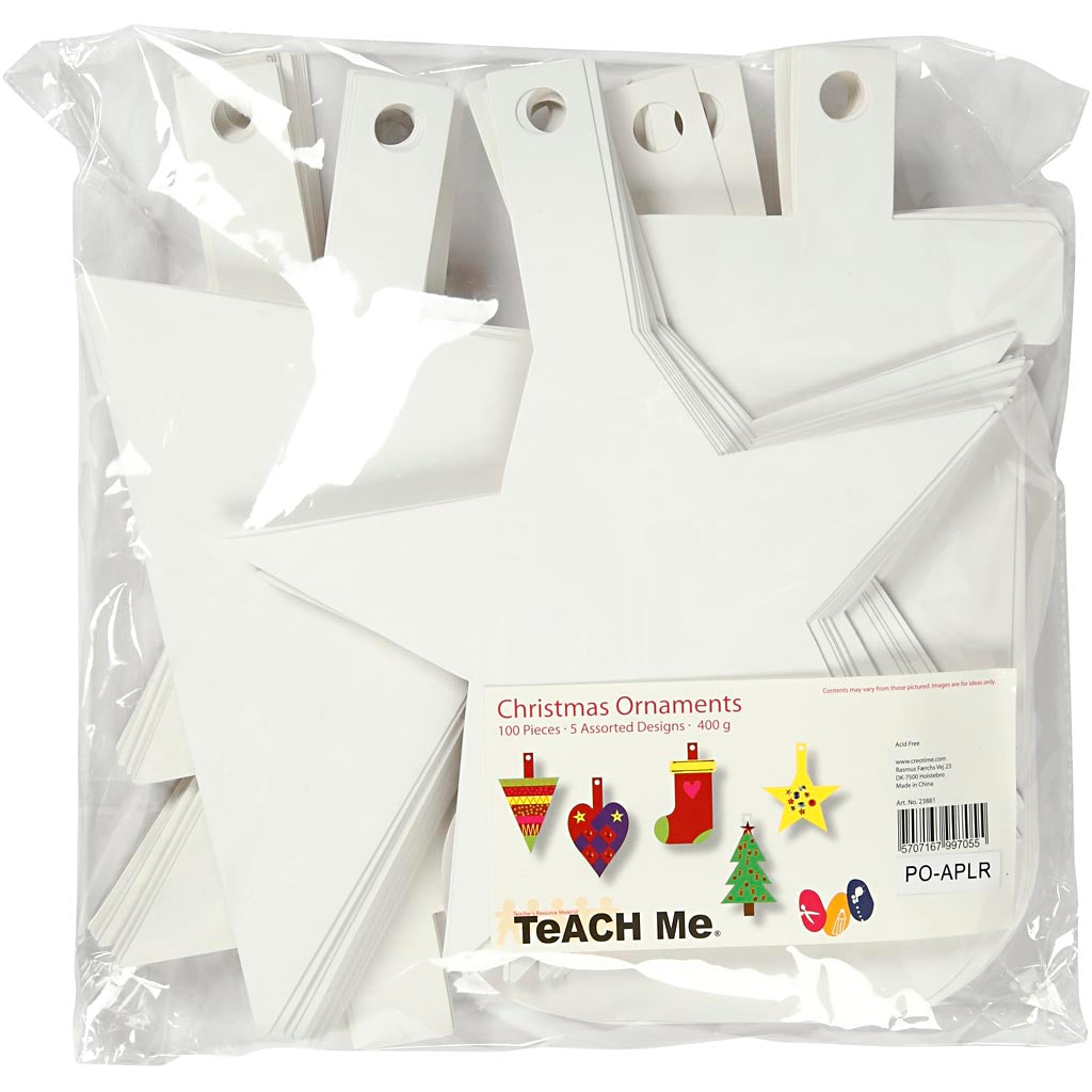 Creativ company Décorations de Noël, h : 23,5-26,5 cm, l : 15,5-20,5 cm, blanc, 100 pièces 1 boîte