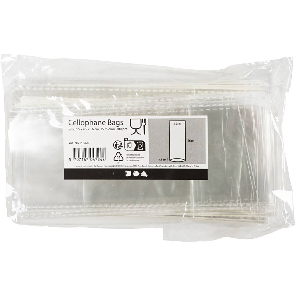 Creativ Company Cellulophan Sac, H: 16 cm, DIM 6,5x4,5 cm, 200 pièces 1 boîte
