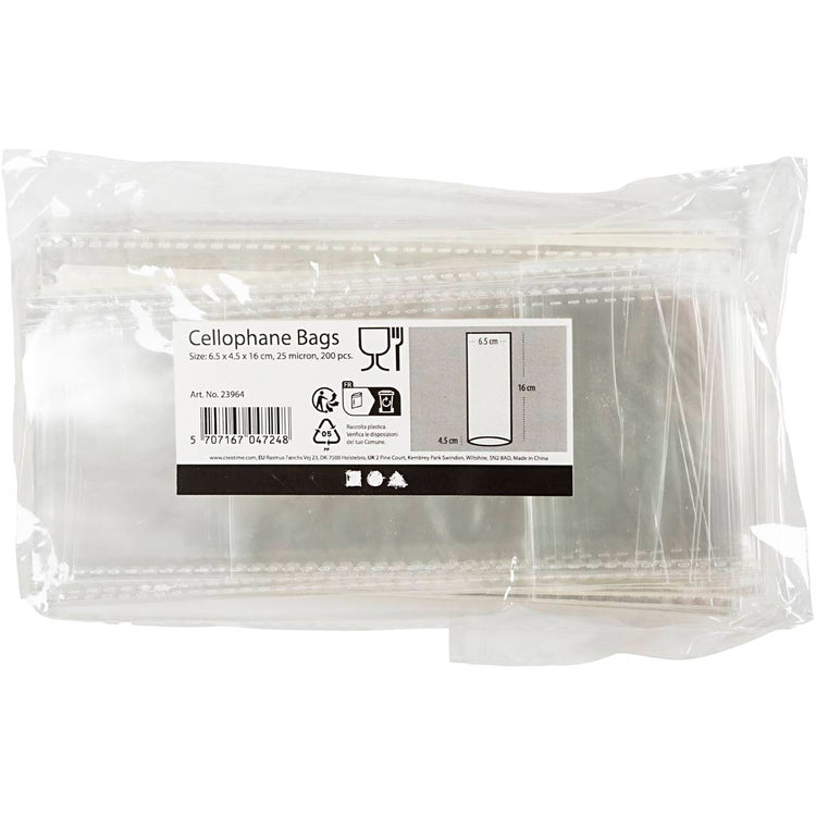 Creativ Company Cellulophan Sac, H: 16 cm, DIM 6,5x4,5 cm, 200 pièces 1 boîte