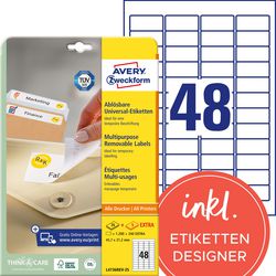 Etiquettes avery l4736rev-25 45,7x21,2mm réadhésives