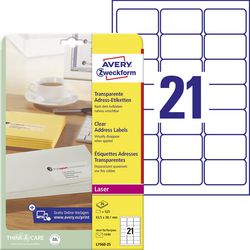 Etiquettes d'adresse avery zweckform l7560 63,5x38,1mm transparentes