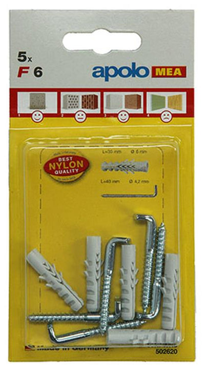 Celo 1015382 - 5 chevilles nylon f 6 mm + pattes à vis 502620 | 5 pièces