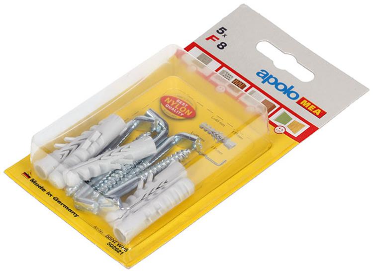 Celo 1015384 - 5 chevilles nylon f 8 mm + pattes à vis 502621 | 5 pièces