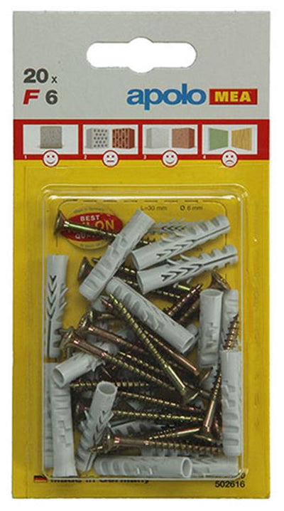 Celo 1015376 - 20 chevilles nylon f + sps 6 mm + vis 502616 | 5 pièces