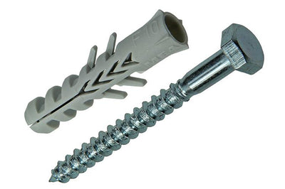 Celo 1015379 - 5 chevilles en nylon f + 6kt 10 mm + boulon fileté bois 502618 | 5 pièces