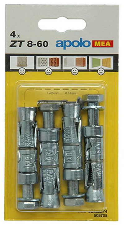 Celo 1015456 - 4 chevilles à expansion zt 14mm + boulon 502705 8x60mm | 5 pièces