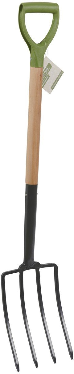 Kinzo Fourche à bêcher 4 dents - Fourche de jardin avec manche en bois - Dent pour le travail du sol, le compost, le potager - Fourche à creuser robuste - Outils de jardin pour creuser, aérer et ameublir