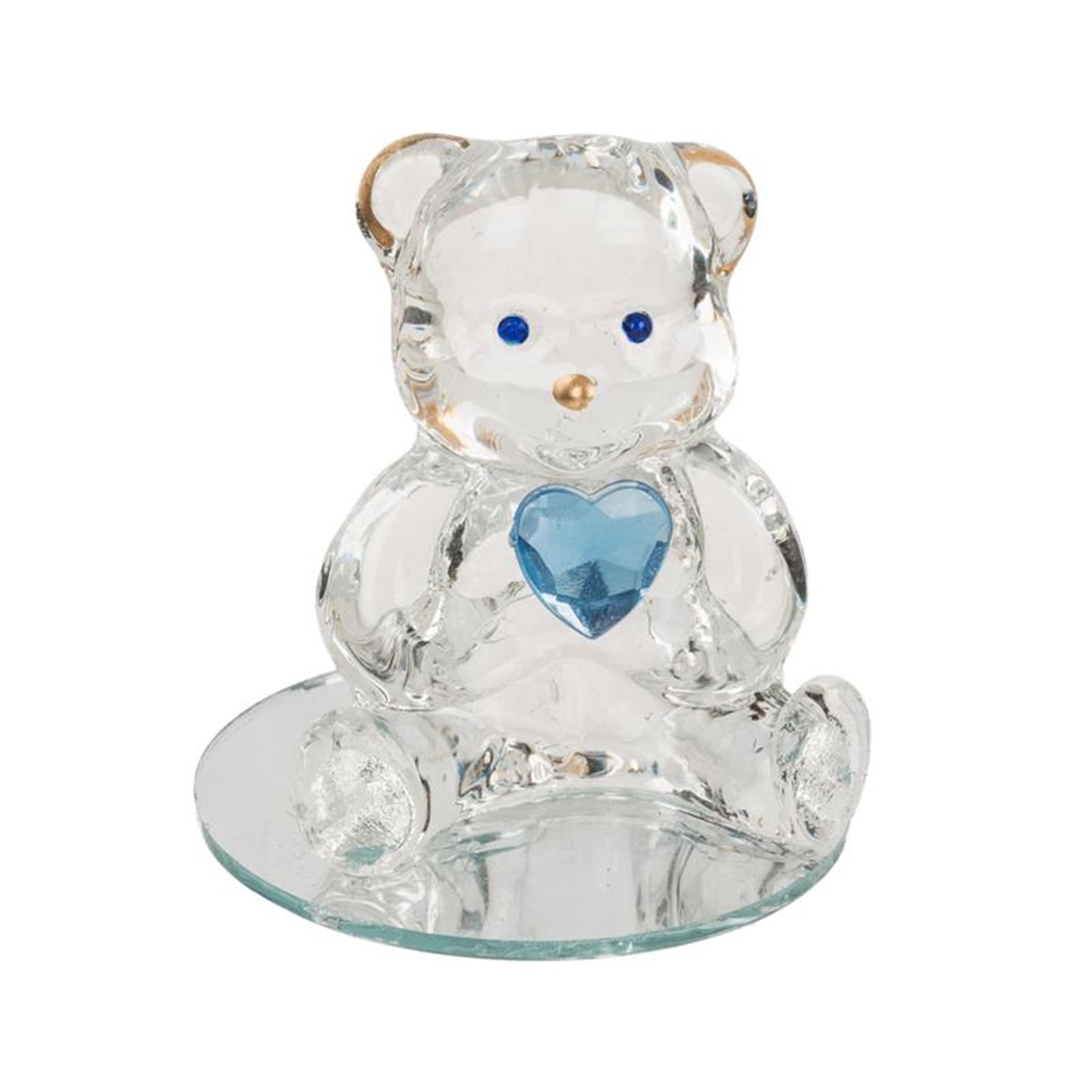 Ours en verre bleu avec coeur env. 4,5 cm en boîte
