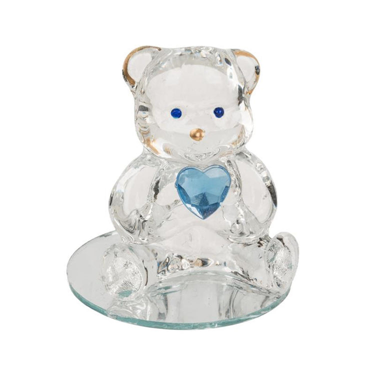 Ours en verre bleu avec coeur env. 4,5 cm en boîte