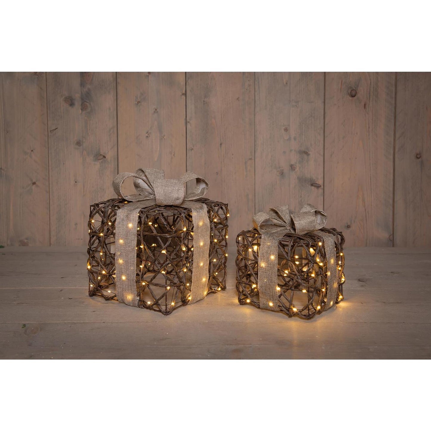 Anna's collection coffrets cadeaux lumineux lot de 2 50 LED classique chaud 15x15x17cm 20x20x23cm fonctionne avec 3 piles AA avec minuterie