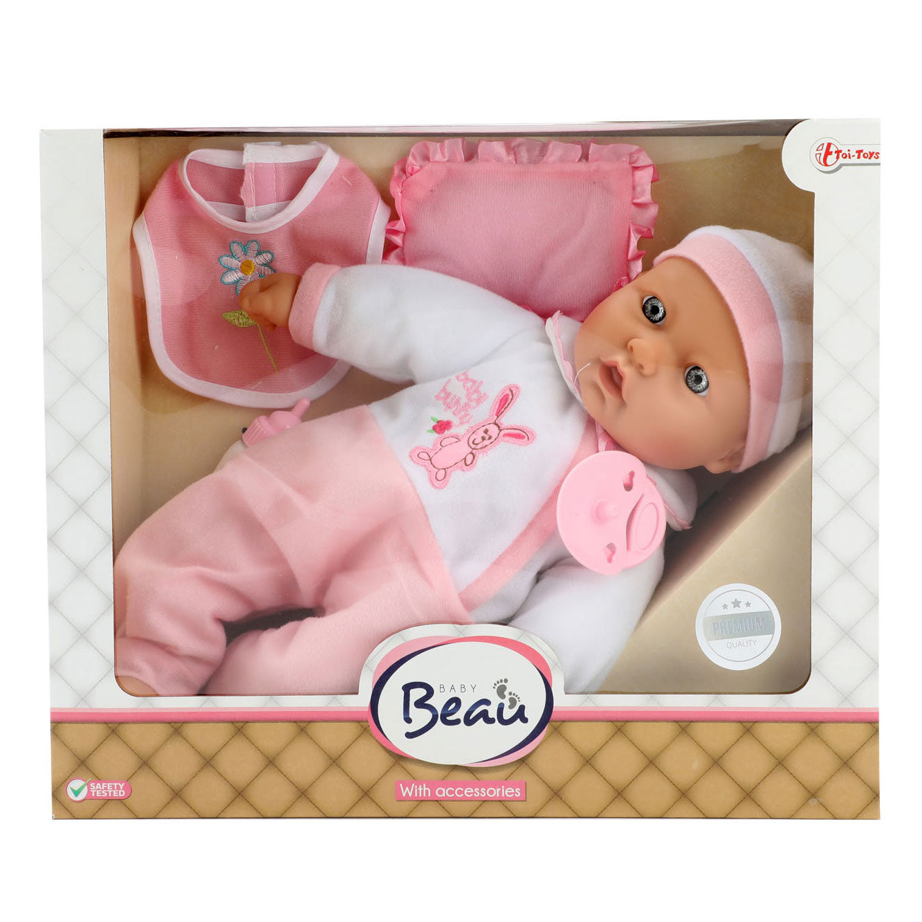 Bébé beau babypop avec bouteille et bavoir, 40 cm