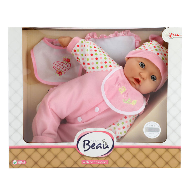Bébé beau babypop avec bouteille et bavoir, 40 cm