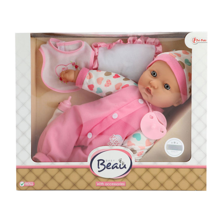 Bébé beau babypop avec bouteille et bavoir, 40 cm