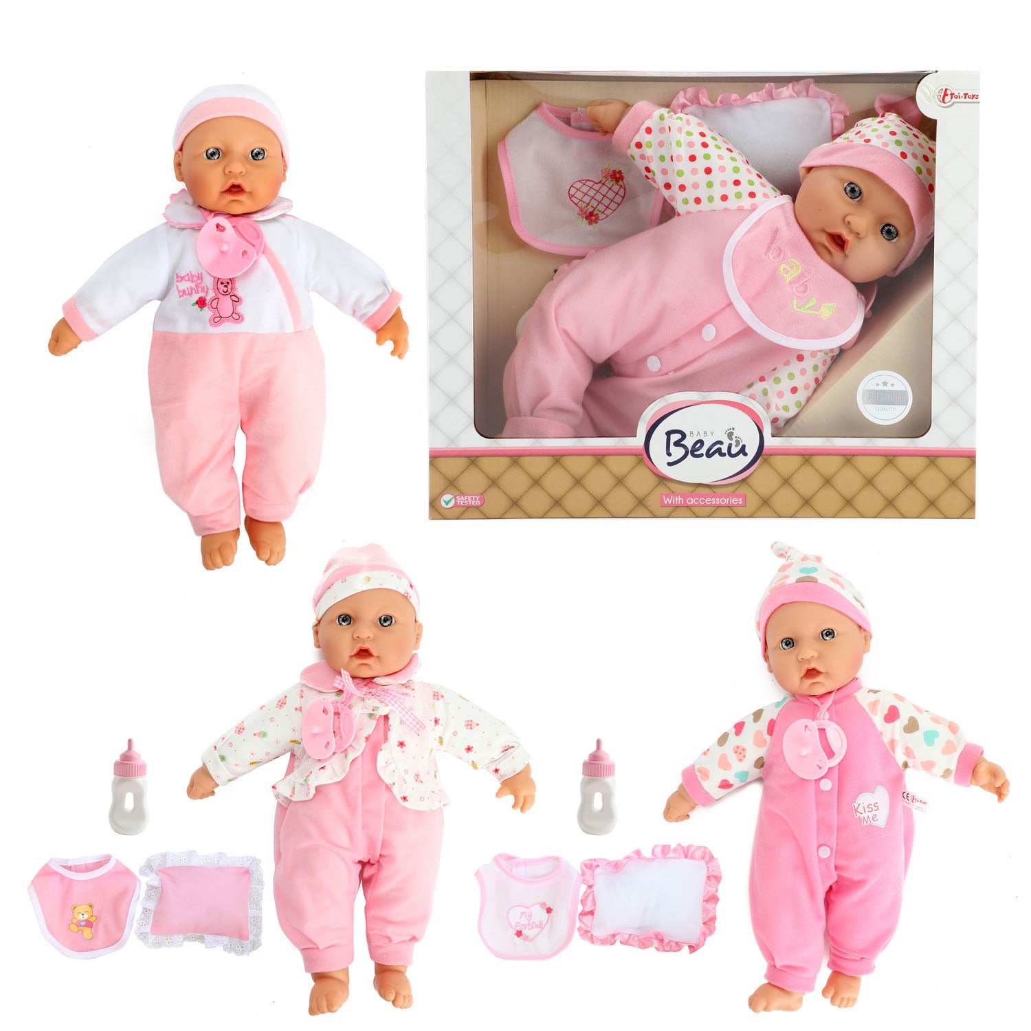 Bébé beau babypop avec bouteille et bavoir, 40 cm