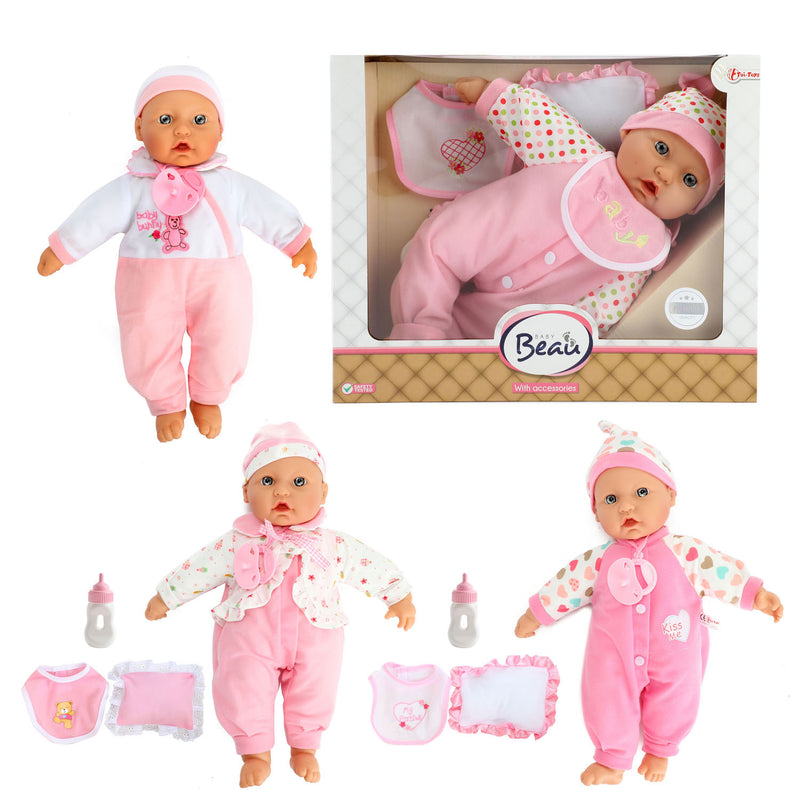 Bébé beau babypop avec bouteille et bavoir, 40 cm