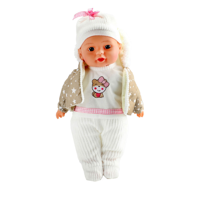 Beau Babypop 32 cm + tenue d'hiver et bouteille