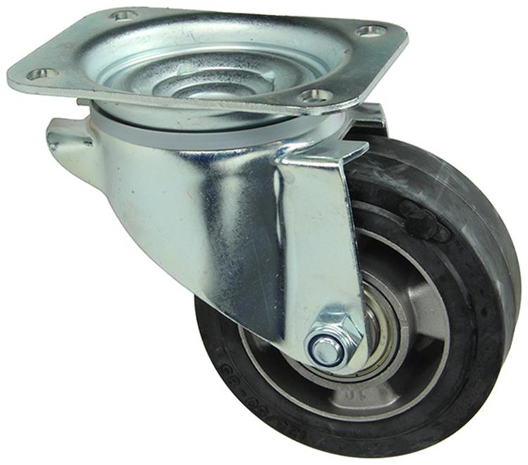 Mack by Tente 1058942 - roue pivotante, jante en aluminium à bande de roulement noire en caoutchouc, plateau 125 mm | 4 pièces