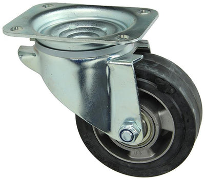 Mack by Tente 1058942 - roue pivotante, jante en aluminium à bande de roulement noire en caoutchouc, plateau 125 mm | 4 pièces
