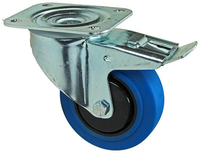 Mack by tente 1058943 - roue pivotante, plaque de roulement en caoutchouc bleu et frein 100 mm | 4 pièces
