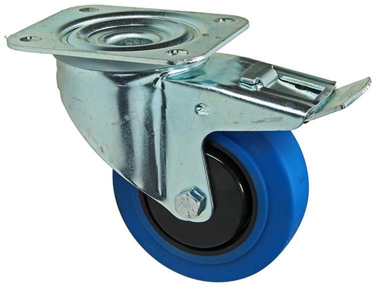 Mack by tente 1058943 - roue pivotante, plaque de roulement en caoutchouc bleu et frein 100 mm | 4 pièces