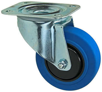 Mack by tente 1058944 - roue pivotante, plaque de roulement en caoutchouc bleu 100 mm | 4 pièces