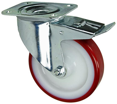 Mack by Tente 1058932 - roue pivotante, plaque de jante en nylon à bande de roulement PU pulvérisée et frein 125 mm | 4 pièces