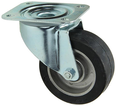 Mack by Tente 1058941 - roue pivotante en caoutchouc bande de roulement noire, jante en aluminium, plaque 100 mm | 5 pièces