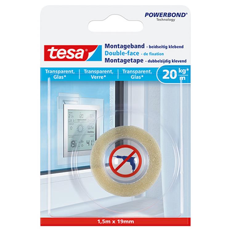 Tesa 1051179 - ruban de montage powerbond® transparent 1,5m:19mm | 6 pièces