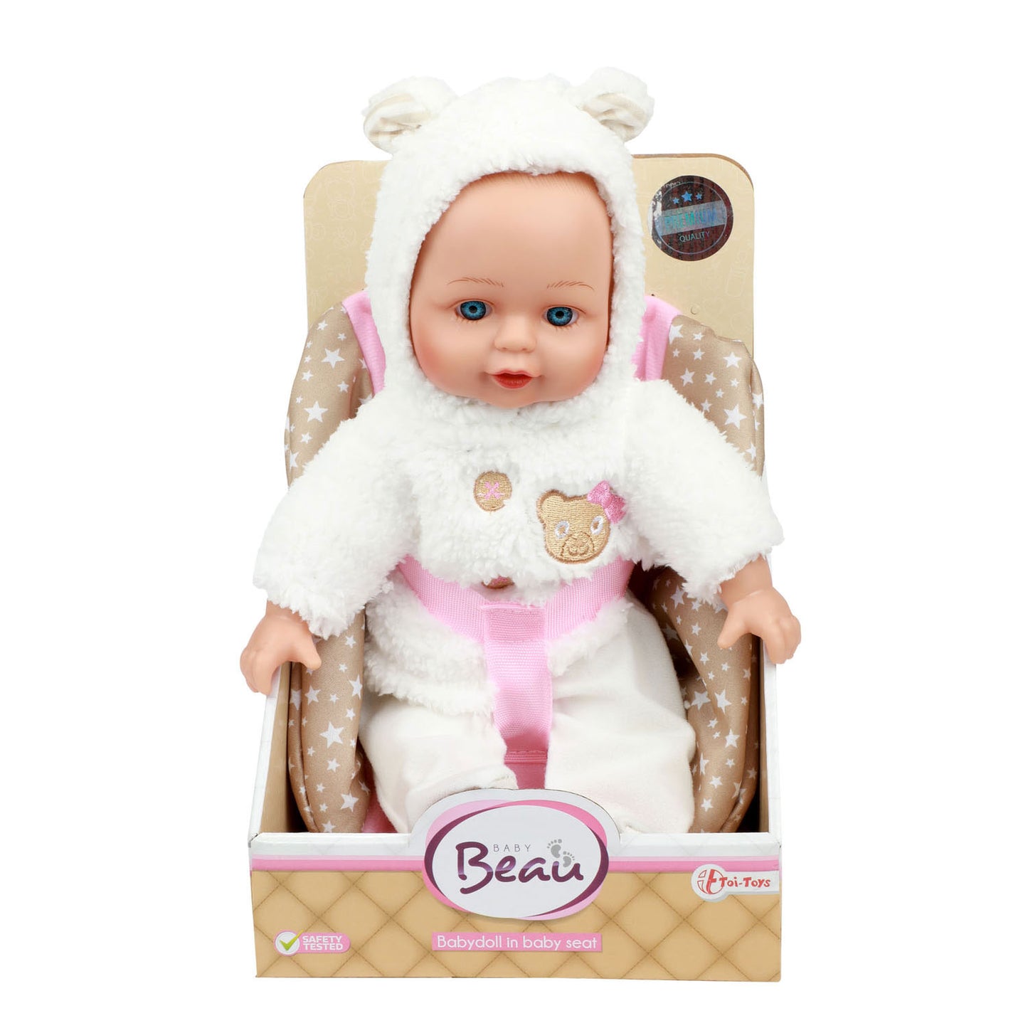 Baby Beau Baby Doll in Doll Seat, 33 cm